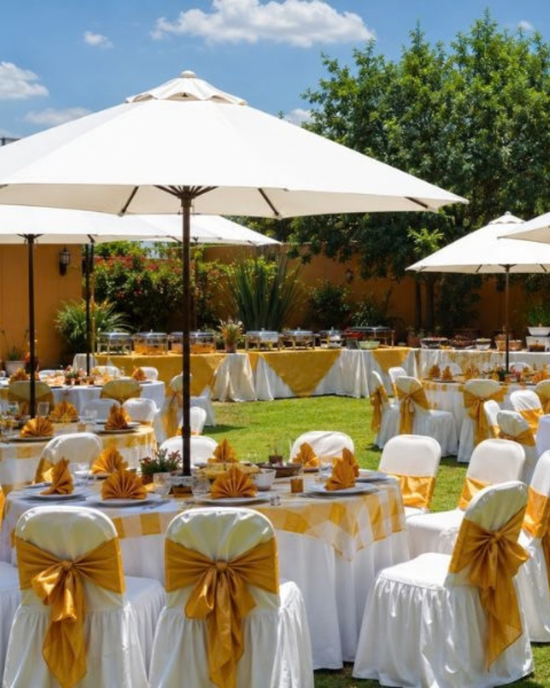 Montaje en jardín para eventos familiares de Casa Paredes